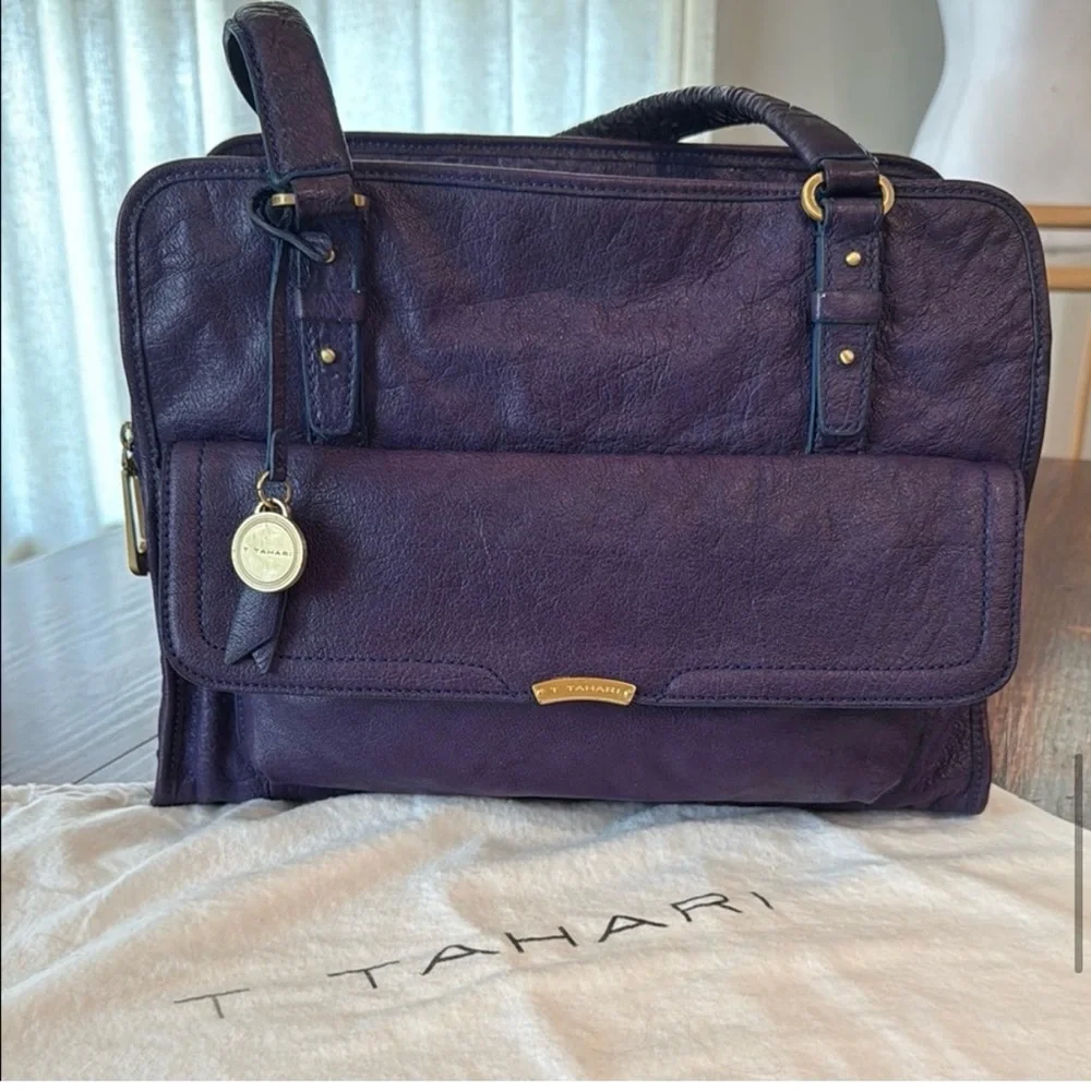 T. Tahari Purple Leather Satchel Handbag Vintage EUC